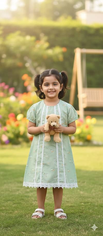 Girls Cotton Green Dress