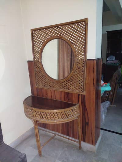 Cane console with mirror and glass shelf