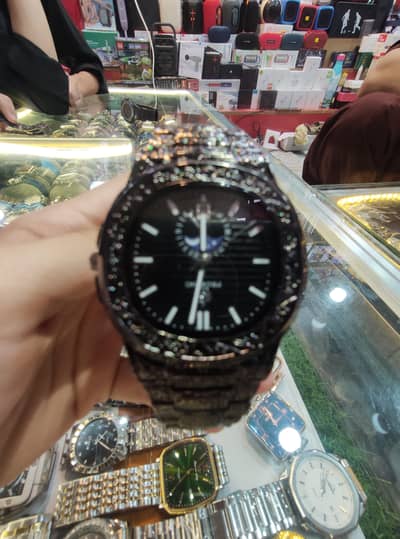 Iced Out Black Moon Phase Watch - Premium Look‍