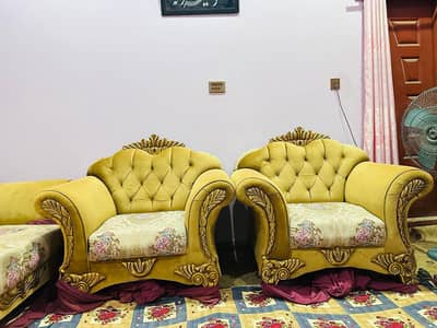 Royal Gold Carved Wooden Sofa Set (Velvet Upholstery)