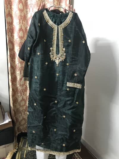 bottle green sharara with long shirt