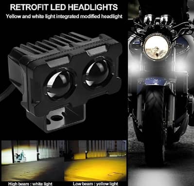 Motorcycle Dual Beam LED Work Lights White Yellow Waterproof