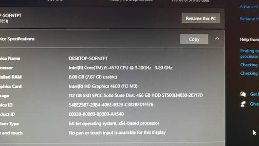 core i5-4570 with rx 580 8gb ddr3 8gb ram 120gbssd 500gb hard drive