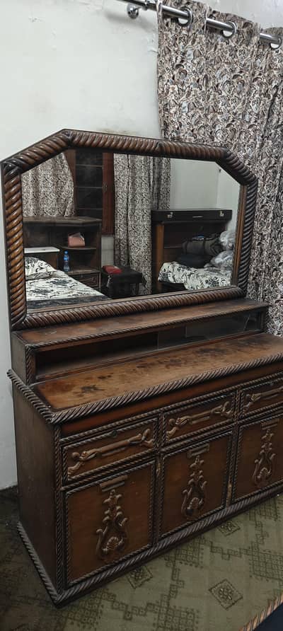 Solid Wood Dressing Table with Mirror - Premium Classic Design