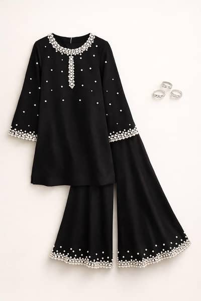 Pinterest Style Black Pearl Work Suit - Customized Stitching"
