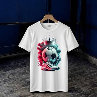 Men's White Football Crown Graphic T-Shirt Round Neck