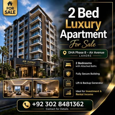 2 Bed Luxury Apartment For Sale In DHA Phase 8 Air Avenue Lahore | Ideal For Investment & Rental Income | Fully Secure Building