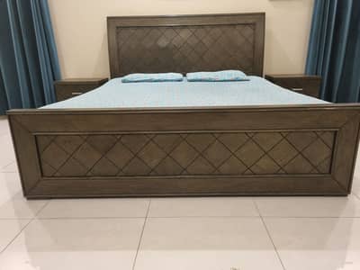 Premium King Size Double Bed + Side Tables + Mattress | Urgent Sale