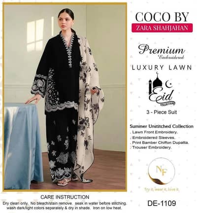 3 Pcs Women's Unstitched Lawn Embroidered  Suit