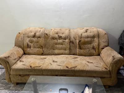 5 seater sofa set  with  2 tables with mirror