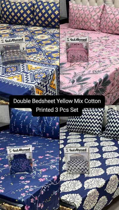 Double Bedsheet Mix Cotton Printed 3 Pcs Set