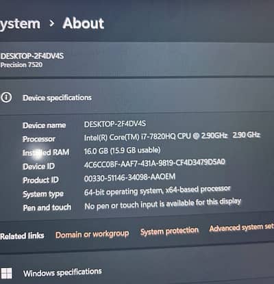 Dell Precision 7520 Workstation | Core i7 | 4GB GPU |16GB RAM |500 ssd