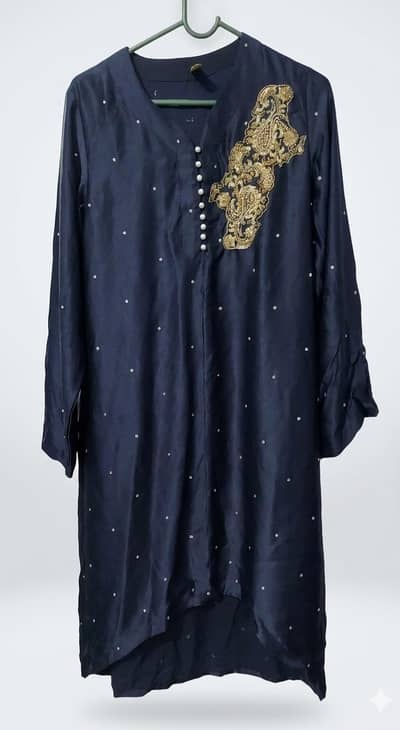 AghaNoor Blue Navy Embroidered Kurti -Medium| Excellent Condition