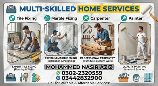 Tile Marble Fixing service, Painter service, Carpenter services, wood
