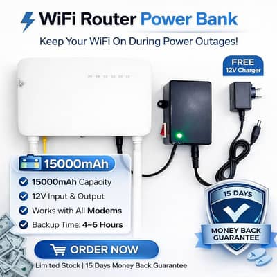 Wifi power bank 5 to 6 hour backup. 12v  specialy for 5g fiber Route