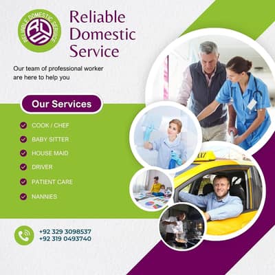 House Maids Baby Sitter Cook Drivers Chef Couple all Domestic staff