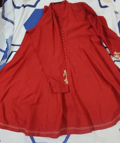 Maroon Red Machine Embroidered Frock