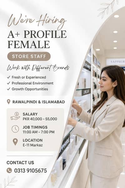 we need a plus profile female for in store worki