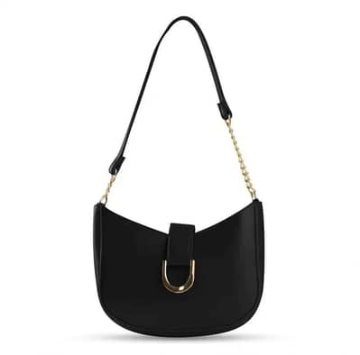 Black PU leather chain strap hand bag for girls