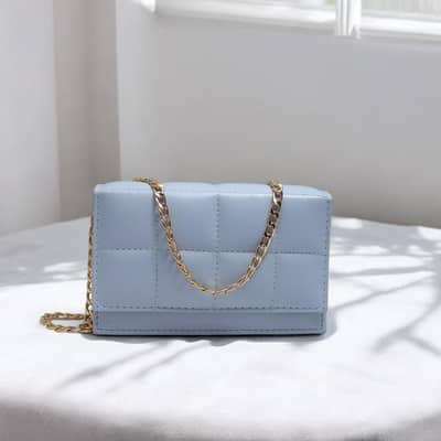 Sky Blue Girl's Quilted Chain Crossbody Bag
