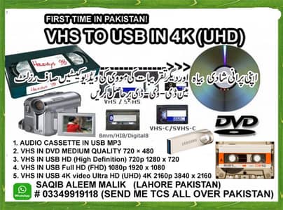 VHS VCR,VHS C,Hi8 8MM,MINI DV TO USB IN DVD,HD,FHD,4K # 03349919118