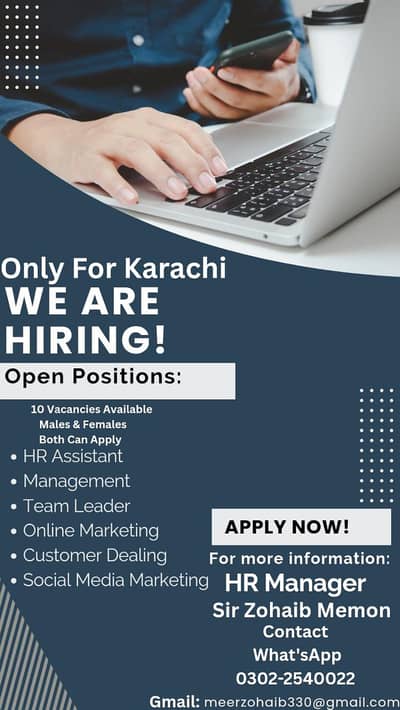 Urgent Hiring – Male & Female Staff | Karachi Nazimabad | Fresher Work