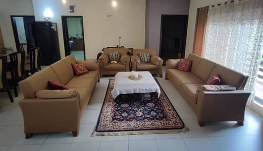 Elegant 5-Seater Sofa Set (3+1+1) – Beige Leather Finish