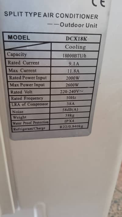 Gree Split AC, Model   DCX18K Very Less used