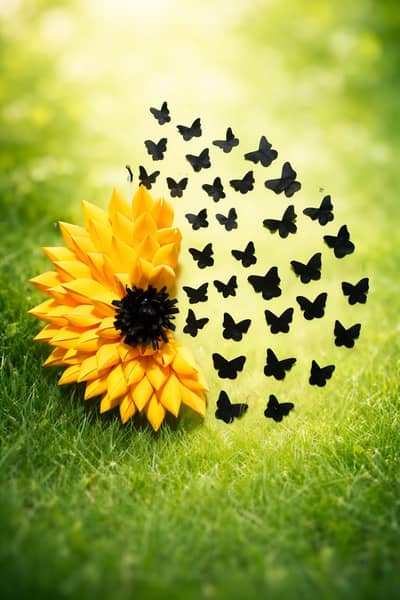 Handmade sun flower wall decor with butterfly dezines| paper craft