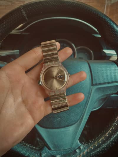 Original Swatch Swiss Made Gold Sunray Dial  Vintage Collectors Piece