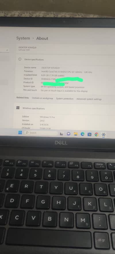 Dell 5300 Core i5 8th Genaration 8 GB Ram 256 GB SSD NVME 64 Bit