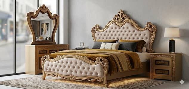 Luxury King Size Bed Set with Dressing Table – Brand New
