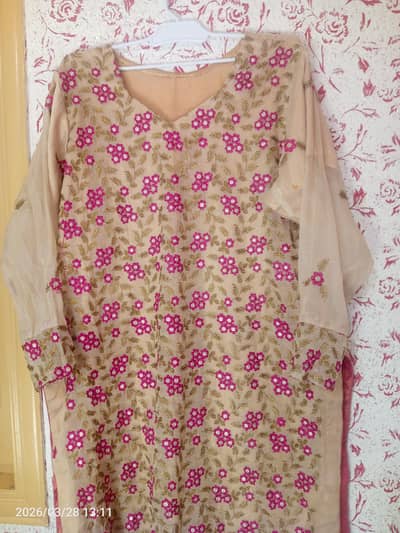 3 piece kattan silk embroided dress