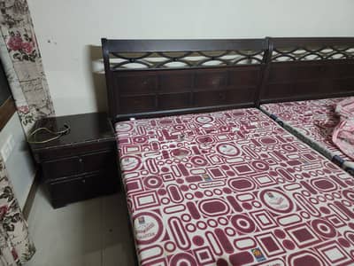 2 Single Beds with Side Tables | Mattresses 10/10 Like New