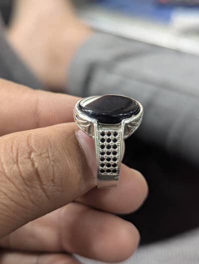 Italian Silver  Ring black stone  yamni aqeeq 100% pure silver ring
