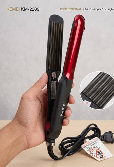 Kemei KM-2209 Professional 2-in-1 Hair Crimper & Straightener