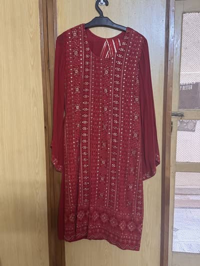 three piece suit with trouser shirt and trouser in red color