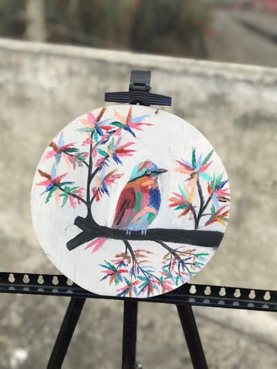 bird painting in cardboard
