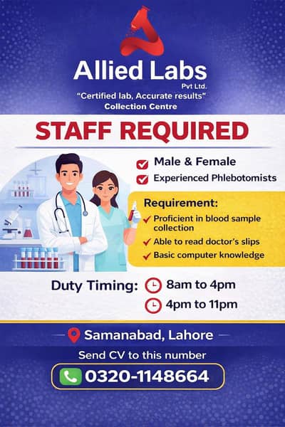 Lab Staff Required (Male/Female) – Samanabad