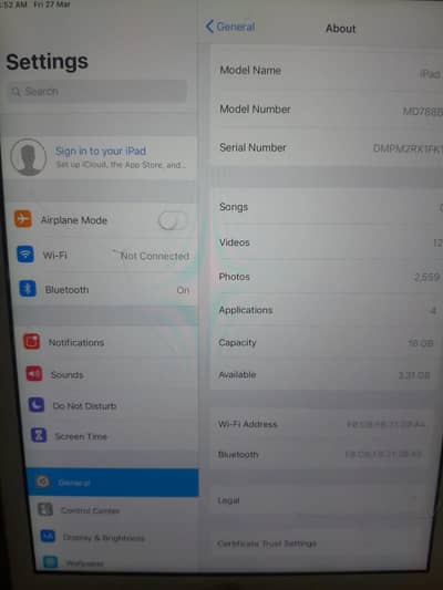 Want to sale Apple IPAD AIR Model No MD 788 B/A batree health good