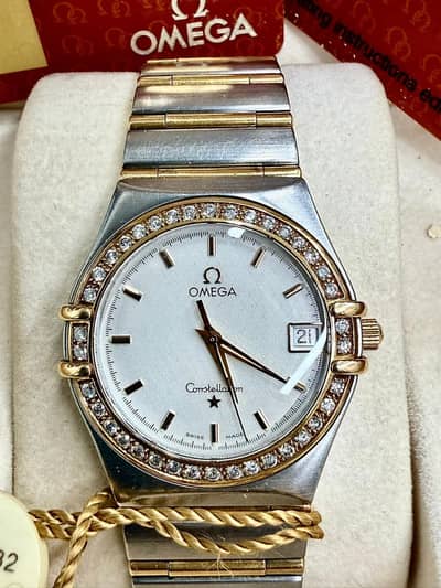 omega constellation steel gold diamonds bazel 33.5mm full set bukhari