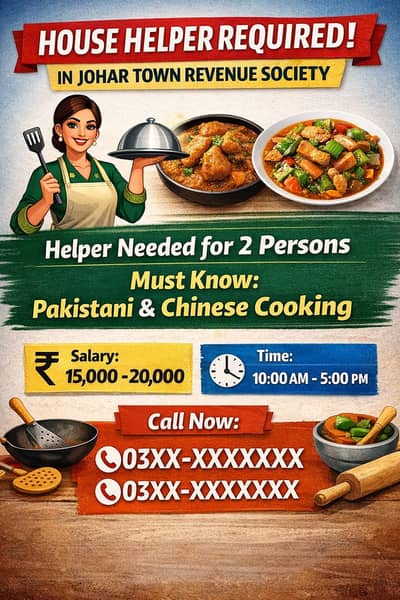 Need House Helper + Chef in Revenue Society