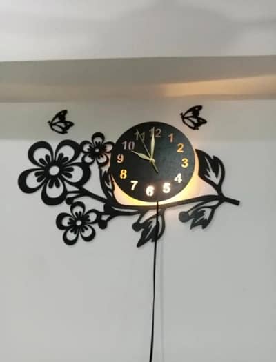 3d Flower Wooden Wall Clock with Light