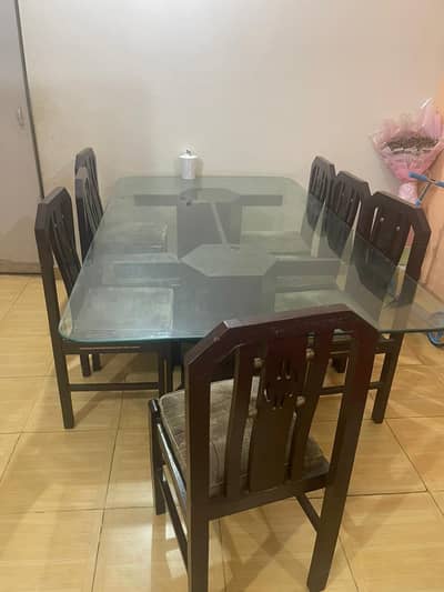 8 seater dining table with glass top with chairs