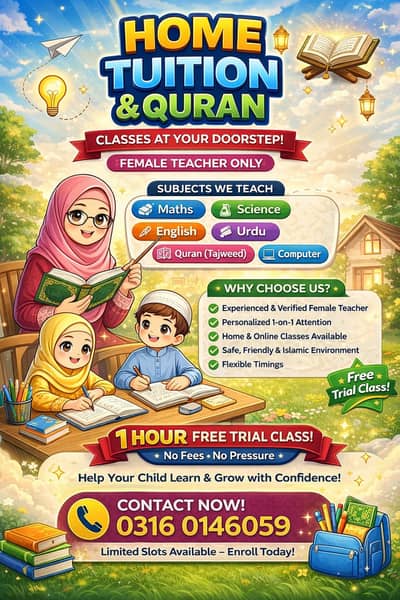 Home Tuition & Quran Classes | Female Teacher