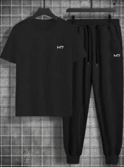 Black Unisex printed track suit 2pcs Slim fit