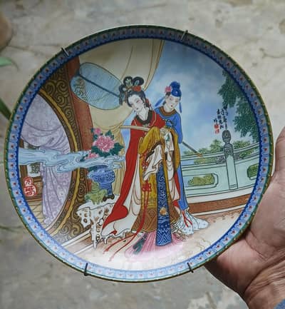 Japanies Art Ceramic Plate and Silver Heart Wall Hanging