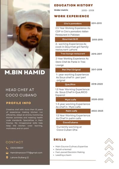 Required job in any restaurant experience 15 year