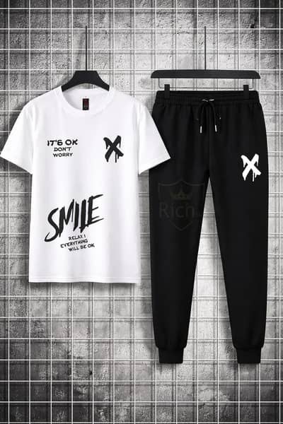 men printed graphic track suit summer cotton 2pcs set