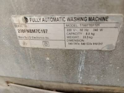 LG Full Automatic 8Kgpirchased from UAE